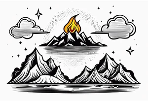 Strong mountain with a little flame tattoo idea