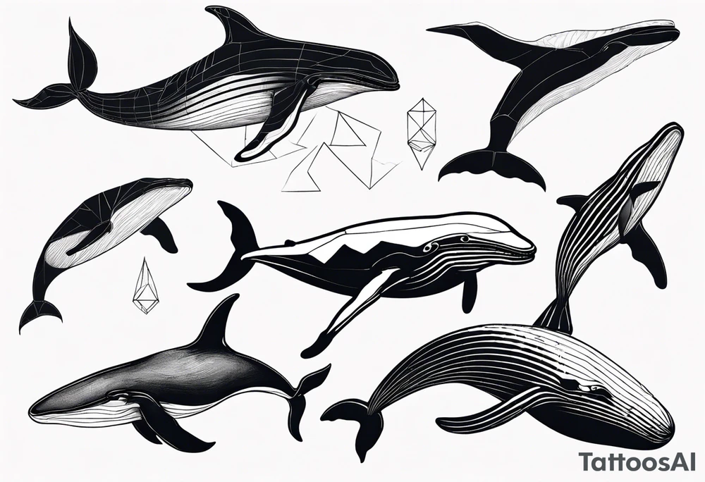 Geometric whale coming out of water tattoo idea