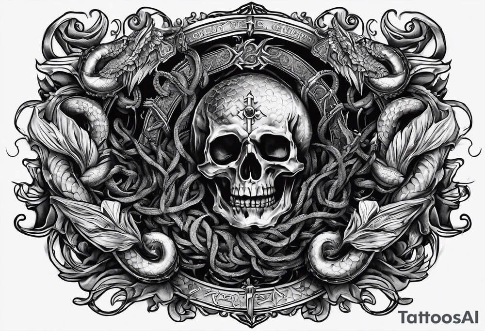 Bible verse: "Jesus replied "Behold, I give unto you power to tread on serpents and scorpions, and over all the power of the enemy: and nothing shall by any means hurt you"" tattoo idea