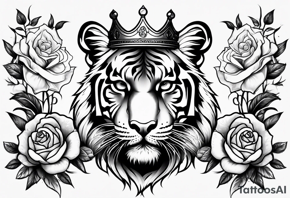 Tiger wearing crown with roses tattoo idea