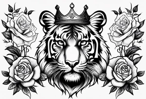 Tiger wearing crown with roses tattoo idea