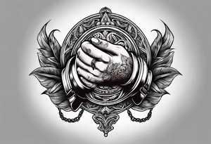 Praying hands with hand cuffs tattoo idea