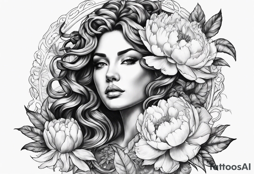 Medusa and peonies tattoo idea