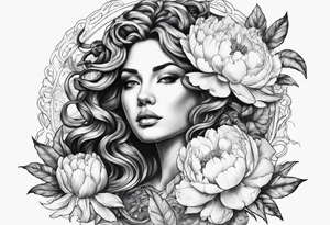 Medusa and peonies tattoo idea