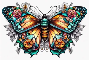 Flower chest piece, 
crystals, moth tattoo idea
