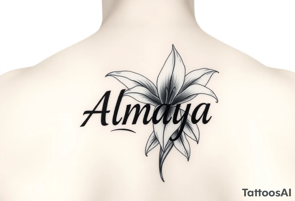 The name Almaya Lily but the lilies will have to surround the name Almaya. tattoo idea