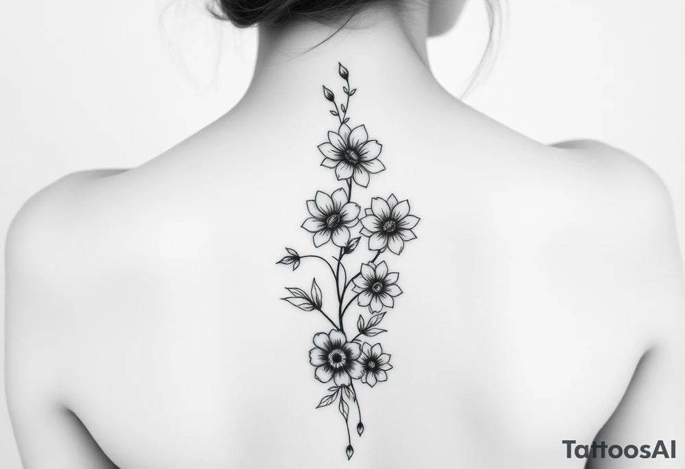 Delicate, simple floral spine tattoo tattoo idea