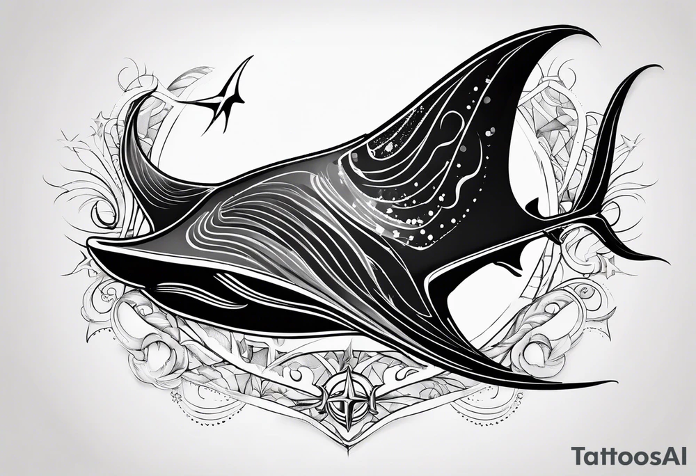 Simple Manta ray with a nautical star inside tattoo idea