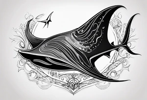 Simple Manta ray with a nautical star inside tattoo idea