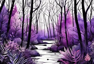 forest, lineswork, purple and black tattoo idea