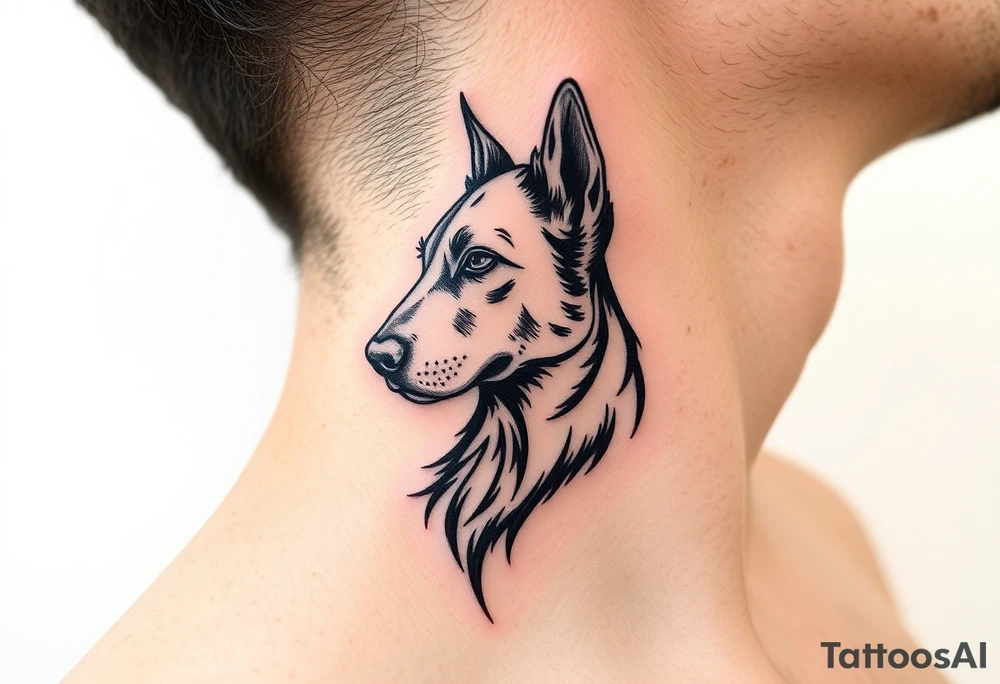 One lined black ink art . Of dog/Aquarius elegant portrait. On side of neck tattoo idea