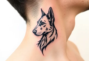 One lined black ink art . Of dog/Aquarius elegant portrait. On side of neck tattoo idea