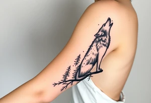 Lone wolf howling at the moon in the forest in the night Columba star tattoo idea