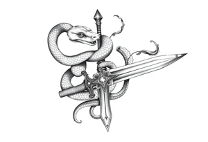 mystical snake coiled around an ancient dagger with jeweled hilt tattoo idea