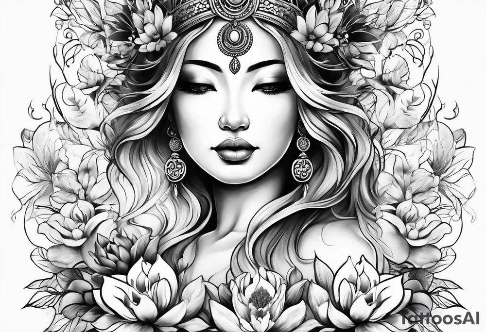 Hippy Buddhist feminine floral tattoo idea