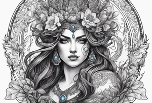 Hades with blue and red
shadowns and persephone symbols tattoo idea