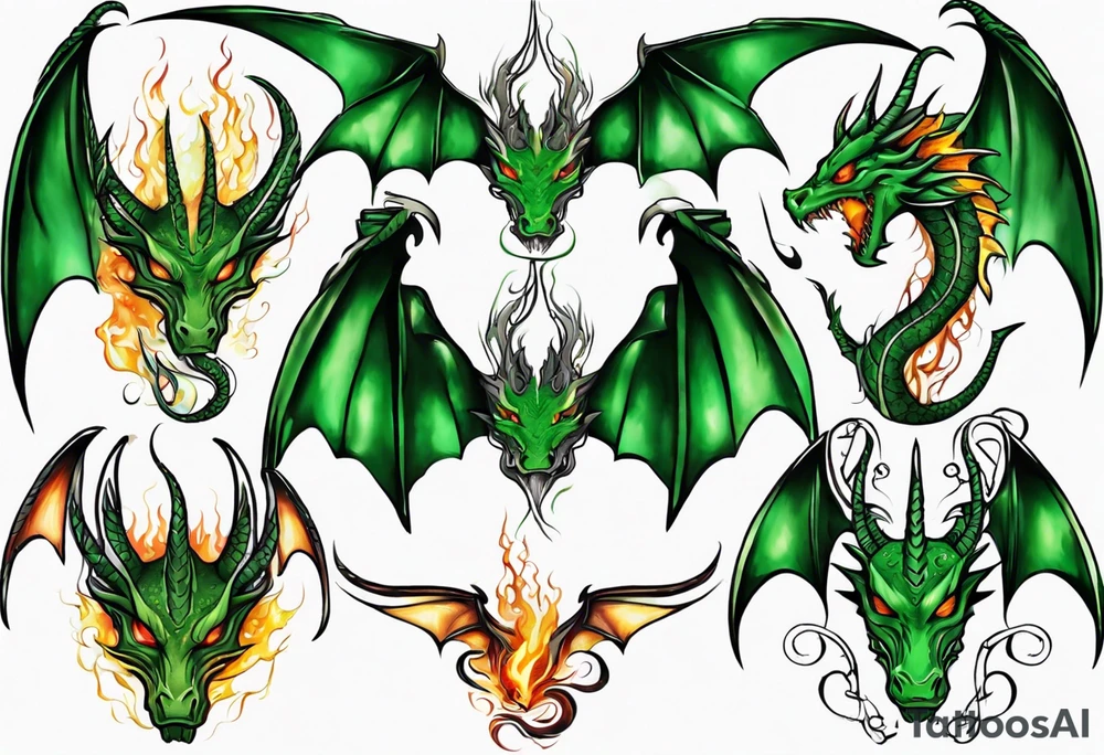 Dragon
Celtic
Green
Horns
Large wings
Fire tattoo idea