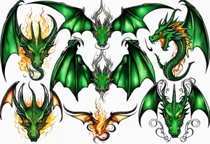 Dragon
Celtic
Green
Horns
Large wings
Fire tattoo idea