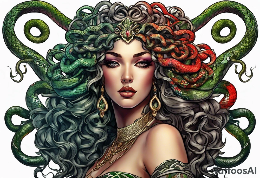 Medusa, before and after she had snakes for hair. tattoo idea