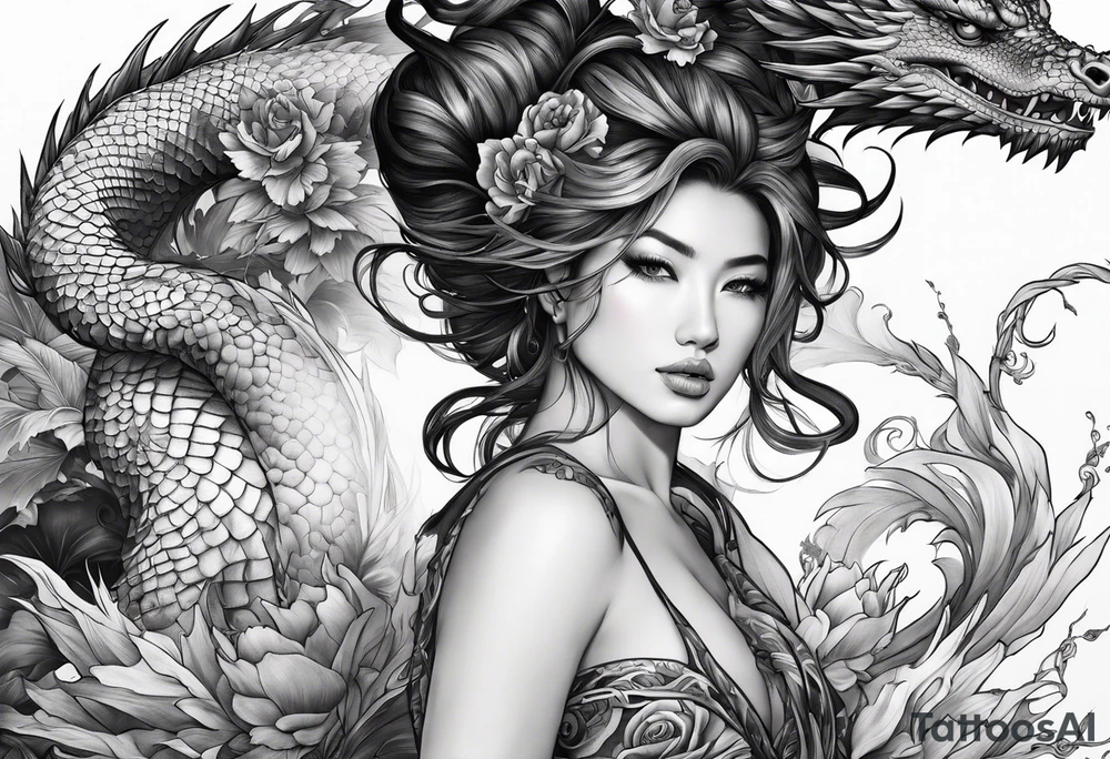 complete warrior nymph with dragon tattoo idea