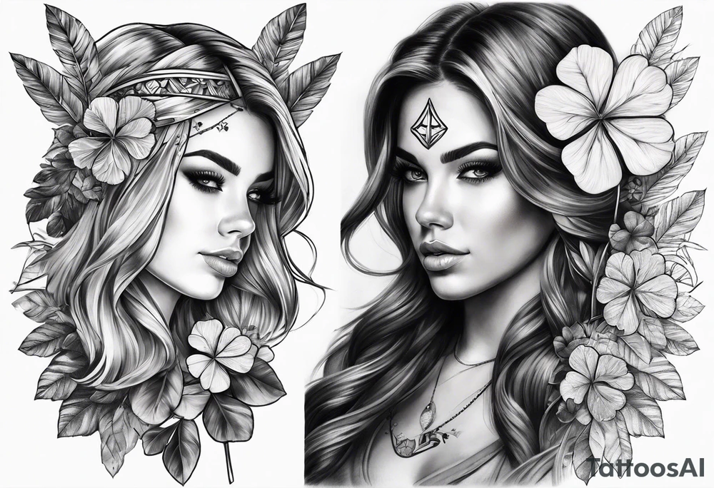 idea of adding buffs to people with this tattoo. using realistic style with arrows and Four Leaf Clover to generating stats of Luck. tattoo idea