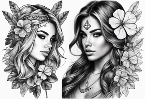 idea of adding buffs to people with this tattoo. using realistic style with arrows and Four Leaf Clover to generating stats of Luck. tattoo idea