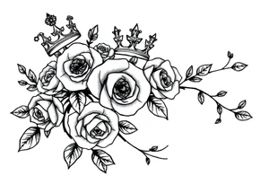 detailed beautiful gothic boho flowers and roses on vine with gorgeous crown ornamental tattoo idea