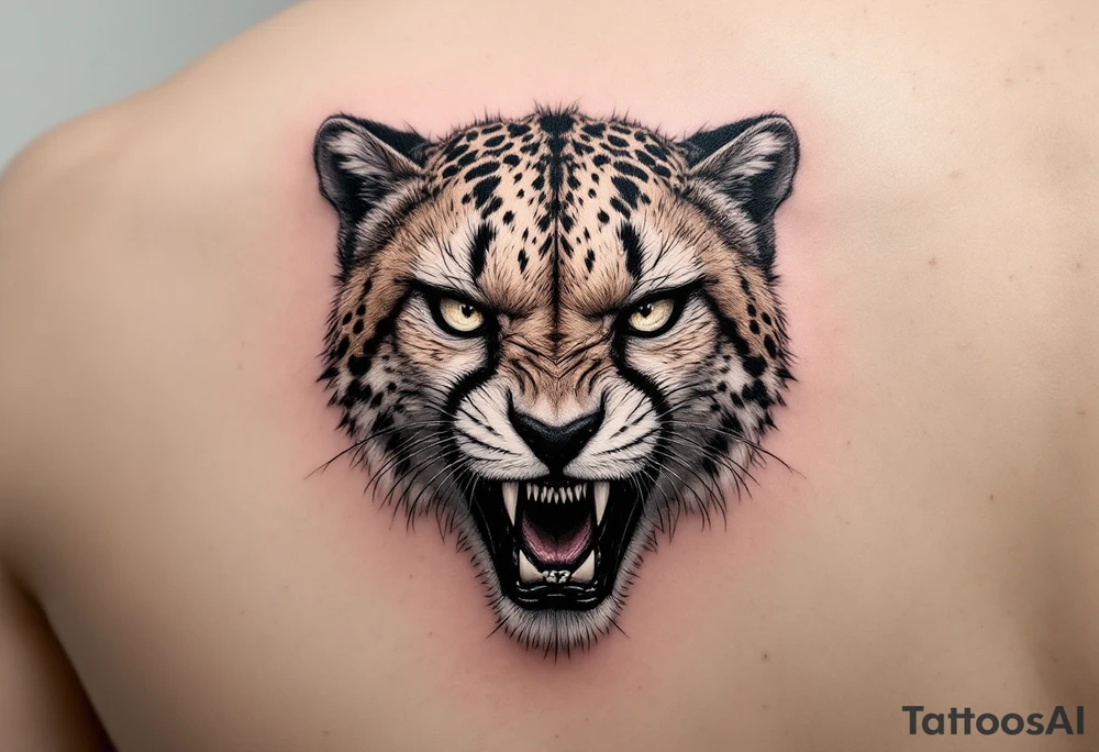 angry cheetah with the number 62 tattoo idea