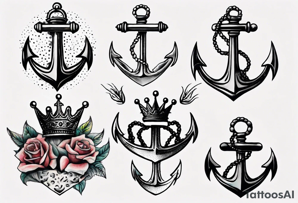 Anchor with a crown on top tattoo idea