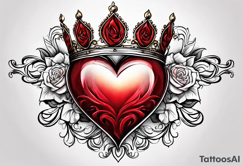 the red rose queen's golden crown with a heart tattoo idea