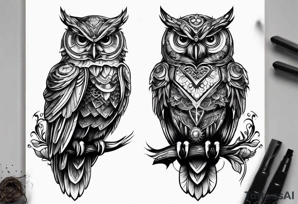 mechanical owl tattoo idea