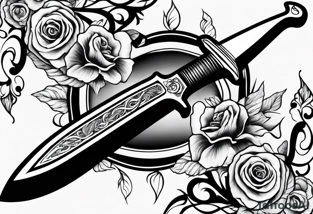 Dagger with a woman on the blade tattoo idea