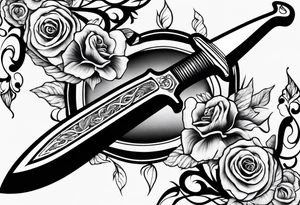 Dagger with a woman on the blade tattoo idea