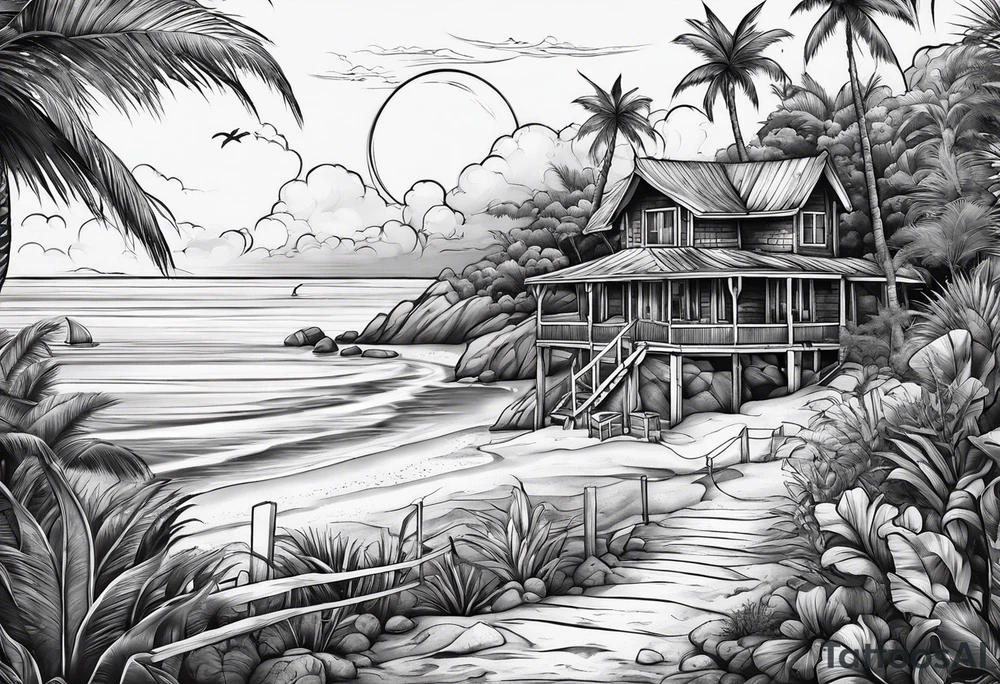Beach scene tattoo idea