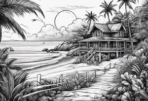 Beach scene tattoo idea