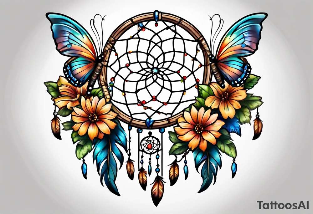 Dream catcher with butterflies tattoo idea