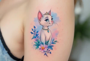 A delicate pastel tattoo of Marie from The Aristocats adds a touch of feline elegance with girly Disney vibes. tattoo idea