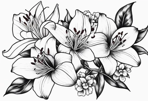 5 lilies and cherry blossom branch tattoo idea