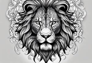Half lion face ornate black and grey tattoo idea