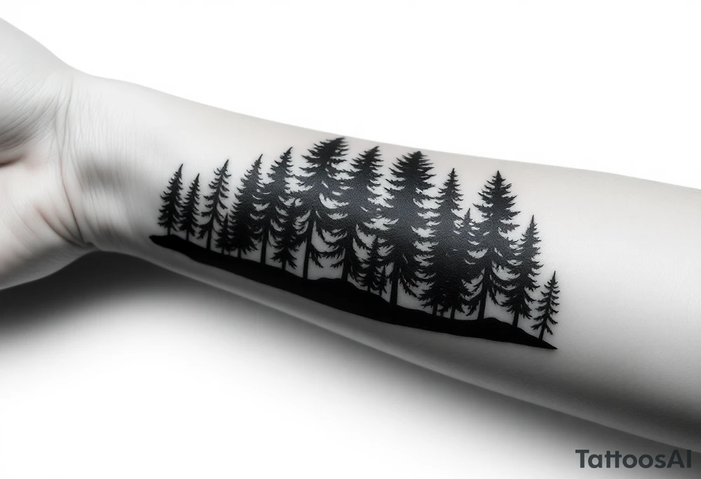 Coniferouse forest silhouette around the forearm a tattoo tattoo idea