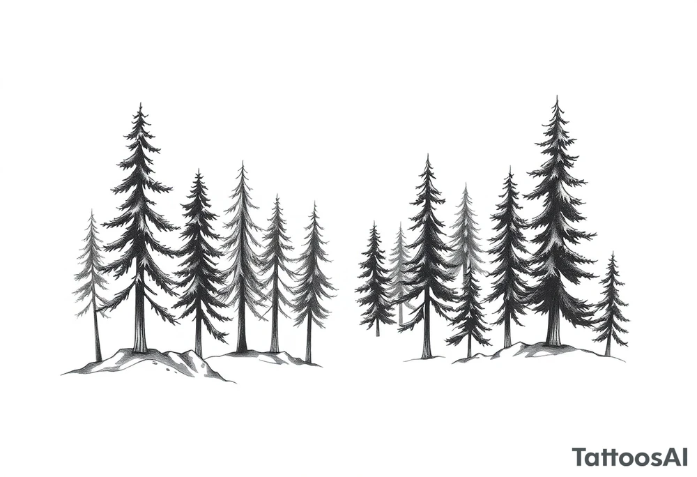 Coniferous forest trees in blackvand gray tattoo sleeve tattoo idea