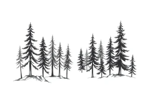 Coniferous forest trees in blackvand gray tattoo sleeve tattoo idea