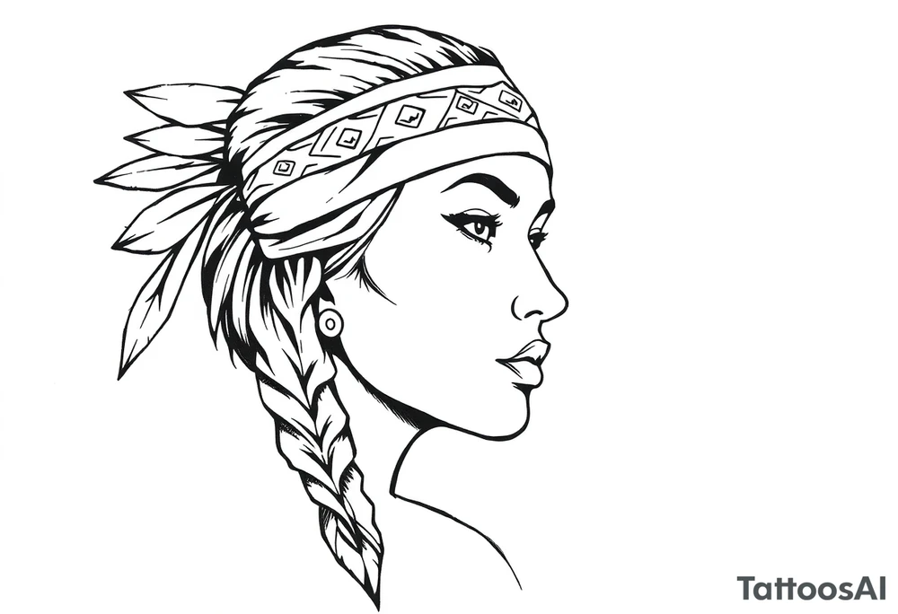 Female Native American wearing headband side pose tattoo idea