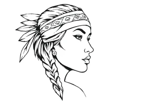 Female Native American wearing headband side pose tattoo idea