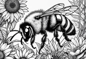 Jungle Scene featuring a bumble bee, a lemur, and a sunflower tattoo idea