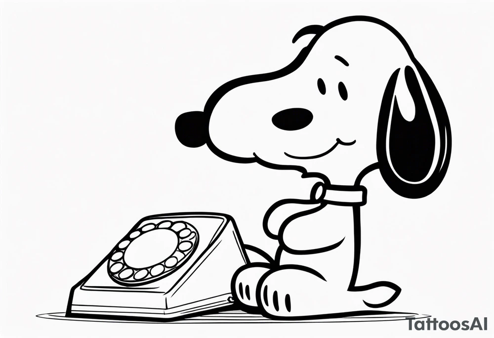 happy snoopy side profile calling on a dial telephone tattoo idea