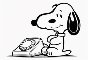 happy snoopy side profile calling on a dial telephone tattoo idea