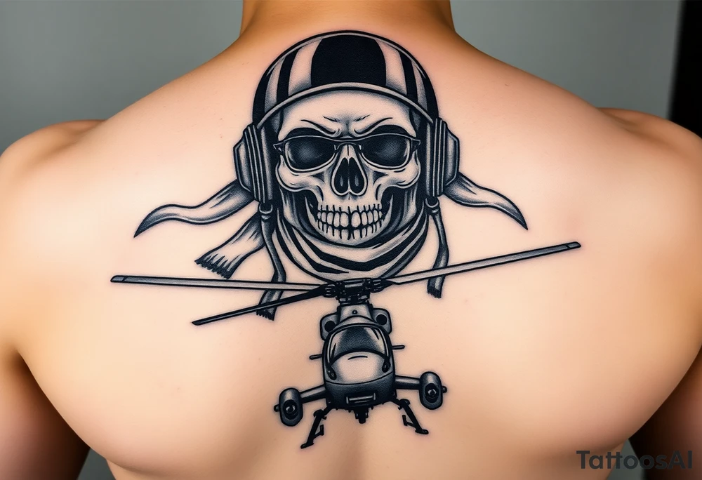 Skull in flying helmet and scarf over a puma helicopter and a wessex helicopter with shading to fit forearm tattoo idea