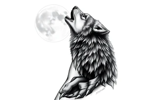 lone wolf howling at full moon with northern lights backdrop tattoo idea