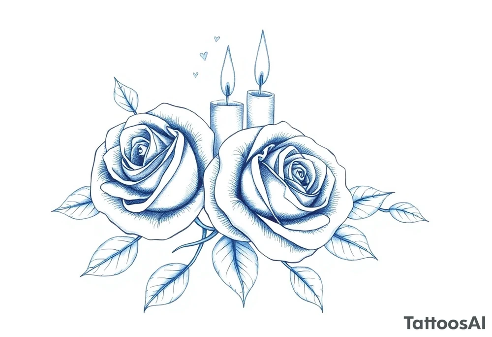 Passed love one, two roses, two candles, blue tattoo idea Passed love one, two roses, two candles, blue tattoo idea